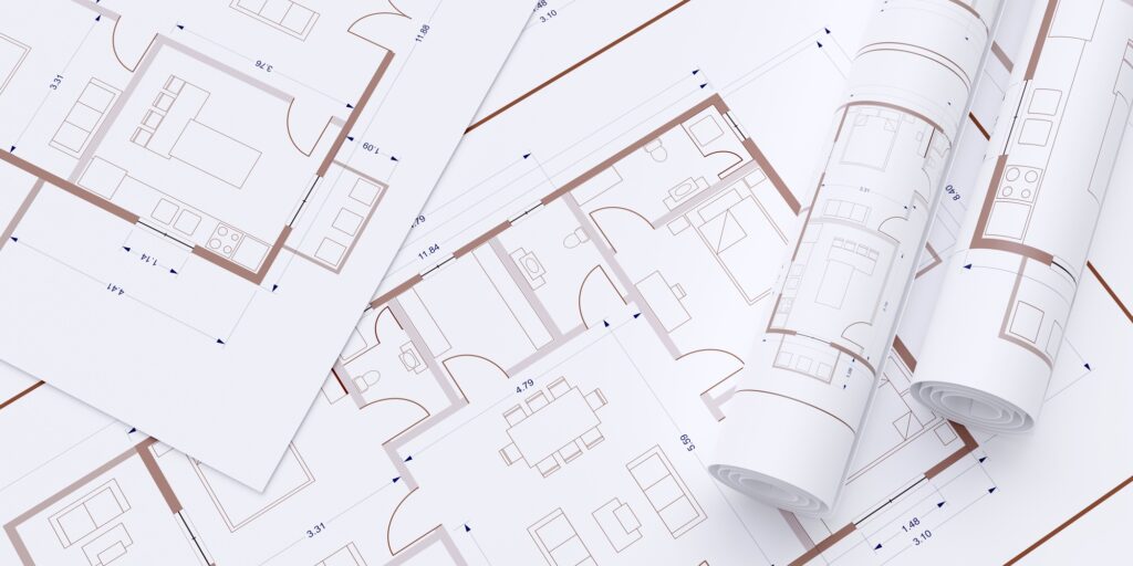 House floor plan, construction concept. Architecture blueprint drawings background, top view. 3d